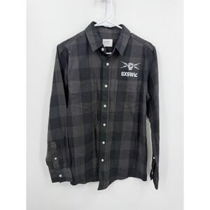 As Colour SXSW Flannel Button Down Shirt Mens Small Black Grey Buffalo Plaid